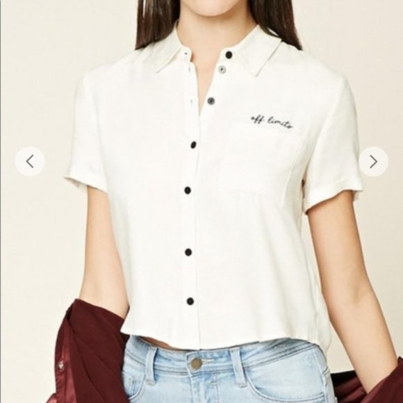 Forever 21 Off Limits Embroidered White Top Small - Picture 6 of 6